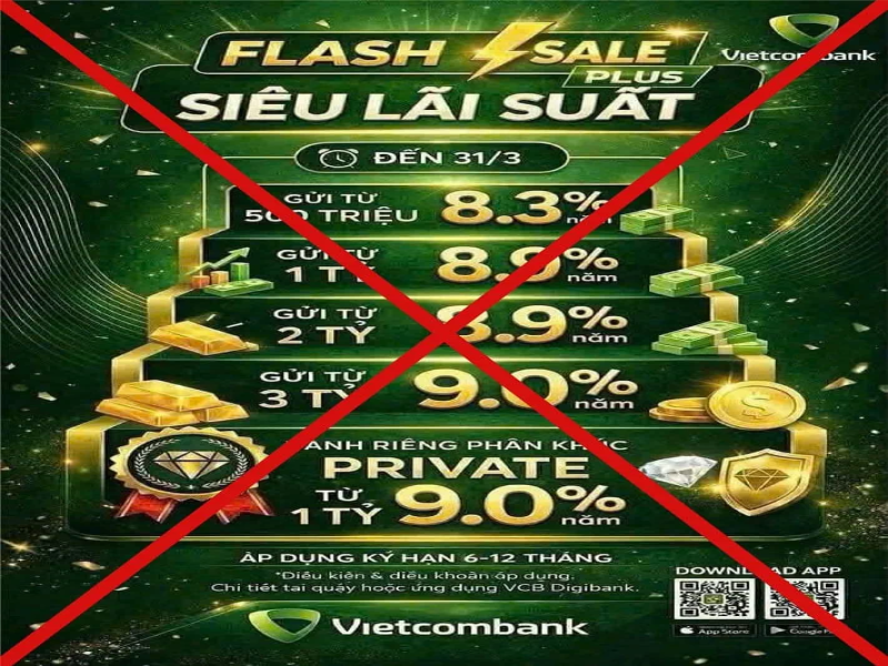 Vietcombank phủ nhận tin 'siêu lãi suất' 9%/năm, cảnh báo chiêu lừa đảo mới