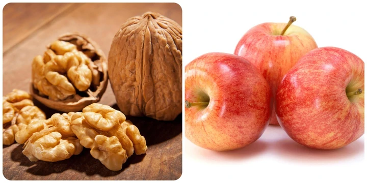 Hạt óc chó và quả táo là những thực phẩm rất tốt cho gan.