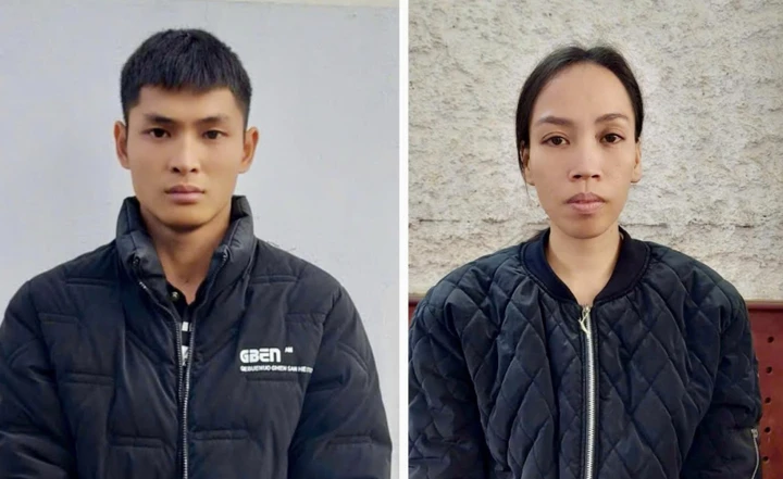 Đối tượng Đặng Văn Vinh và Phạm Thị Hoa tại cơ quan Công an.